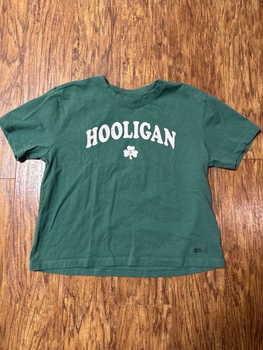 Life Is Good Crusher Hooligan Clover T-Shirt Boxy Tee Spruce Green Size Small